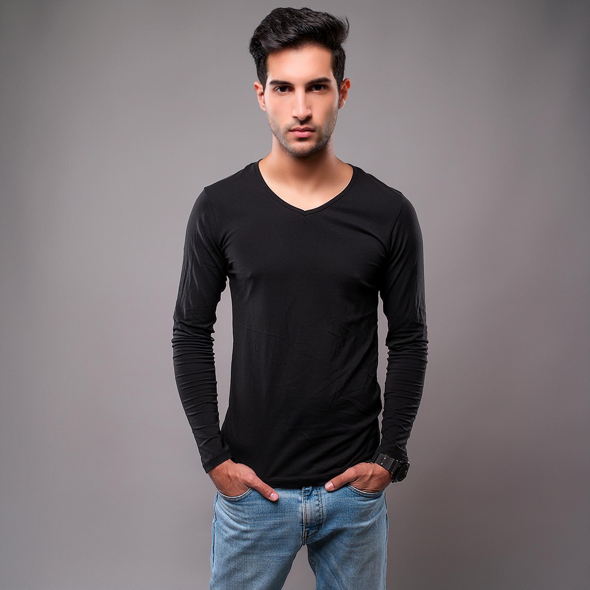 Erkek %100 Pamuklu T-Shirt (v yaka) uzun kollu / E04