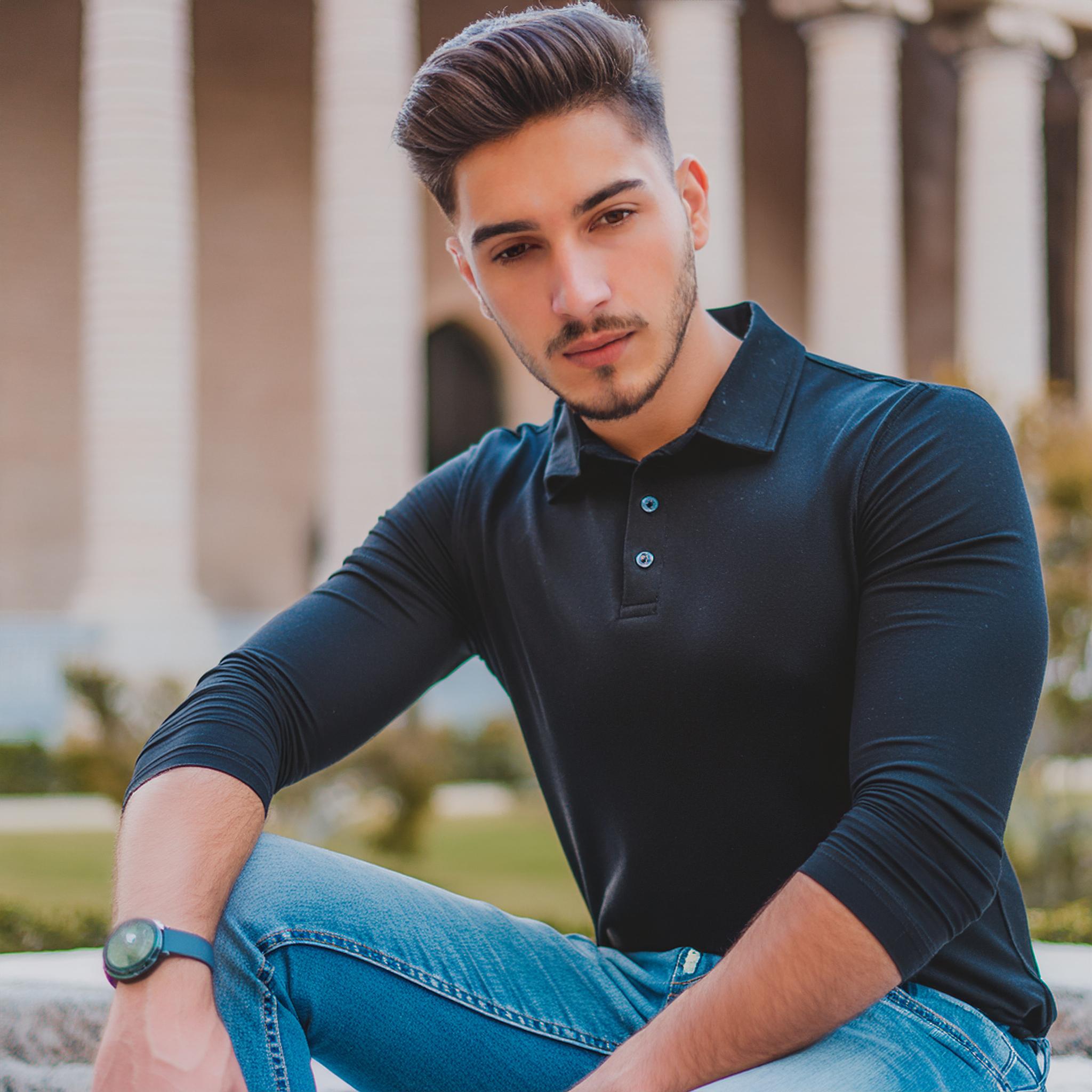 Erkek %100 Pamuklu T-Shirt (polo yaka) uzun kollu / E06