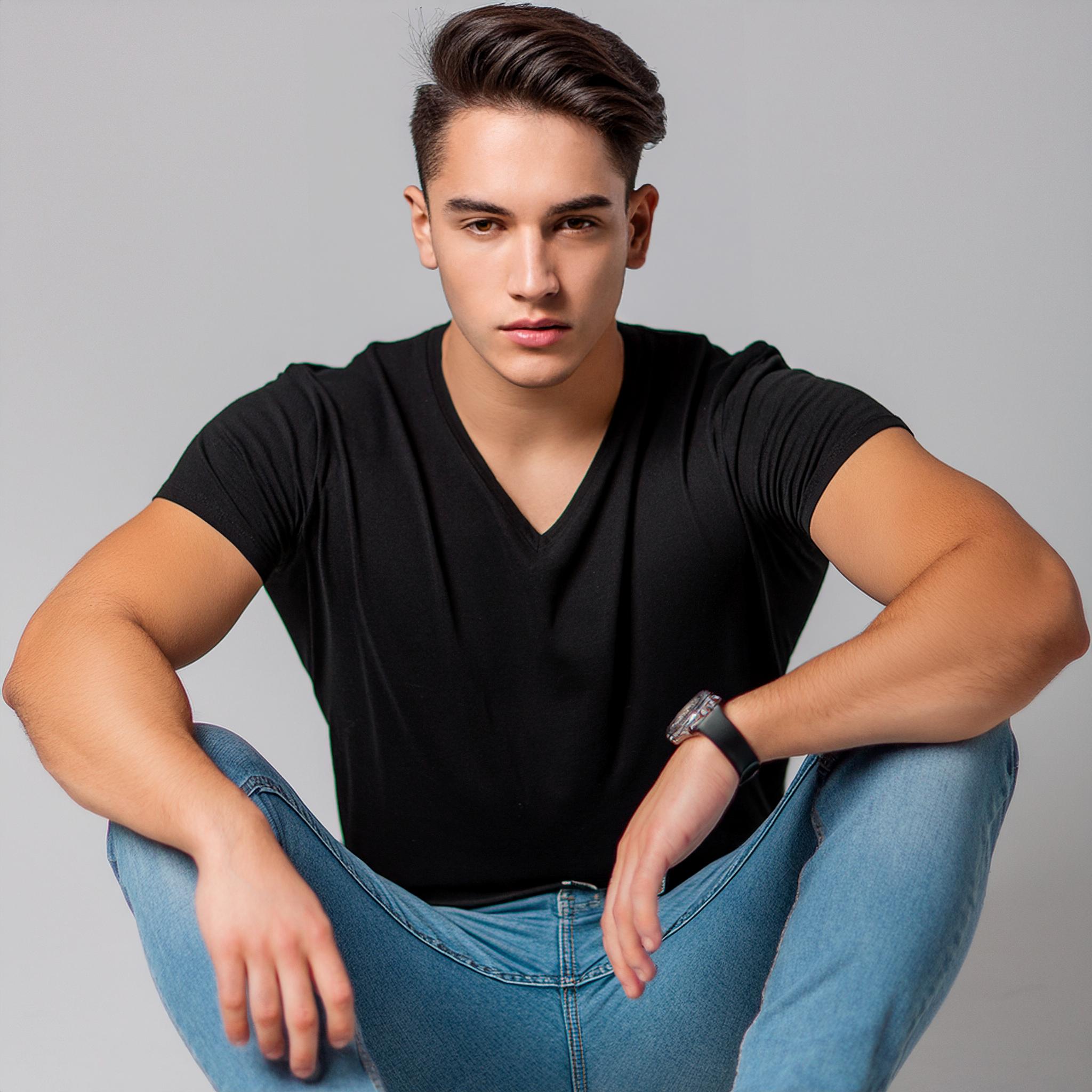 Erkek %100 Pamuklu T-Shirt (v yaka) kısa kollu / E03